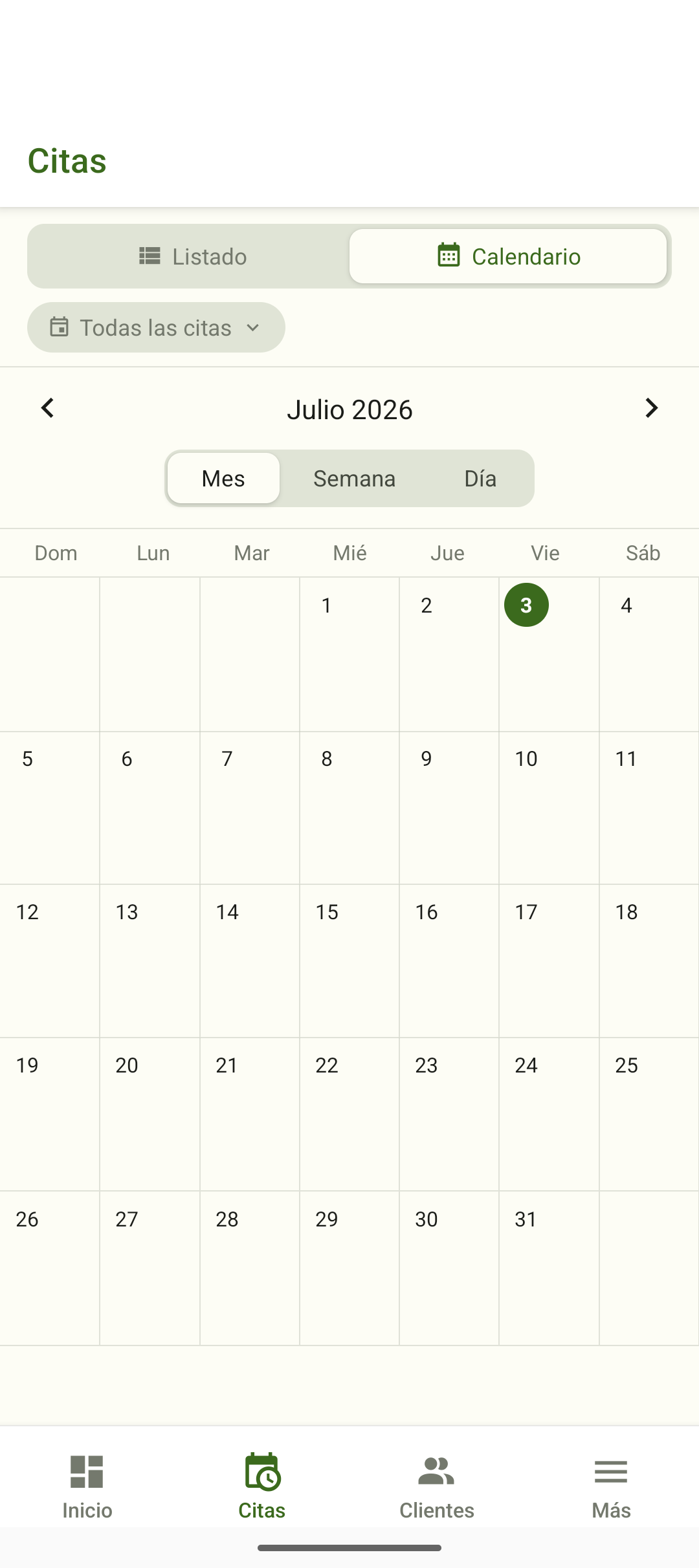 Calendario de citas en Android